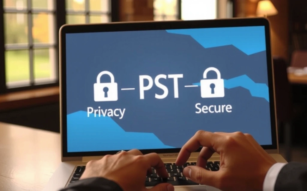 Person tippt auf Laptop mit Datenschutz-Symbolen